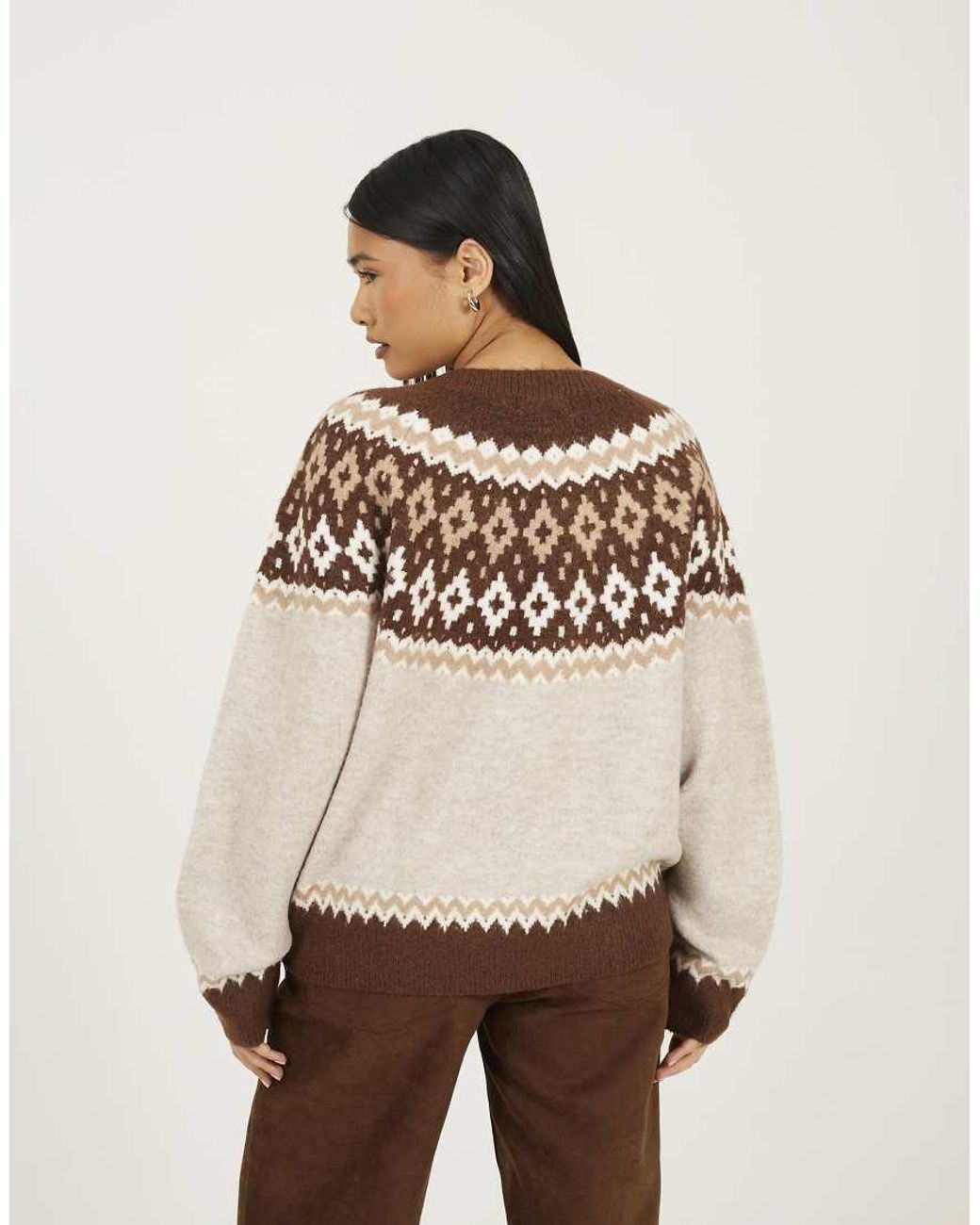 Brave Soul Natural Crew Neck Fairisle Christmas Jumper