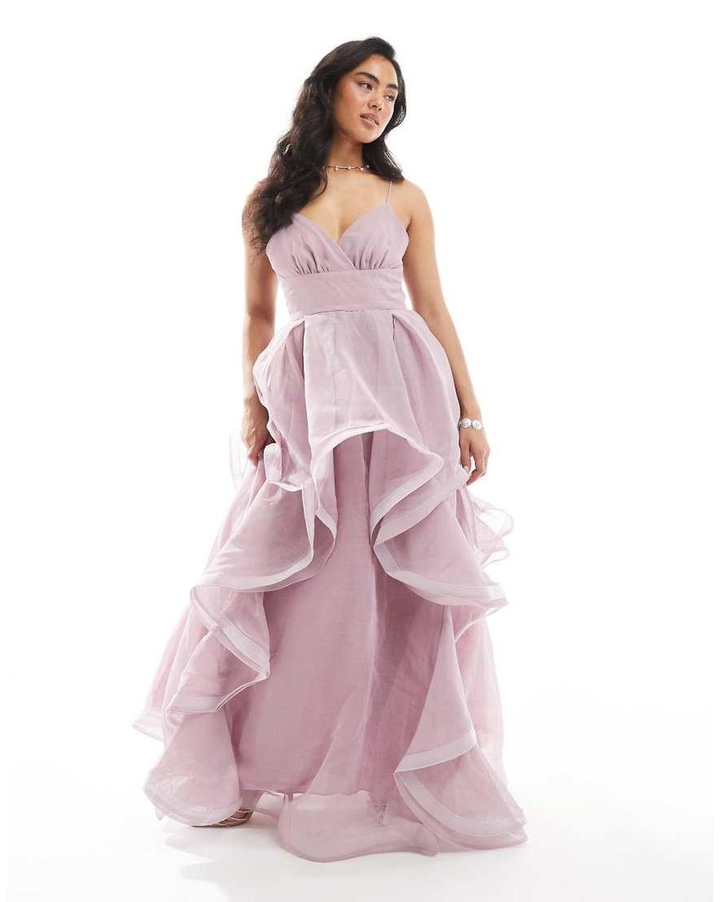 True Decadence Pink V-Neck Ruffle Skirt Maxi Dress