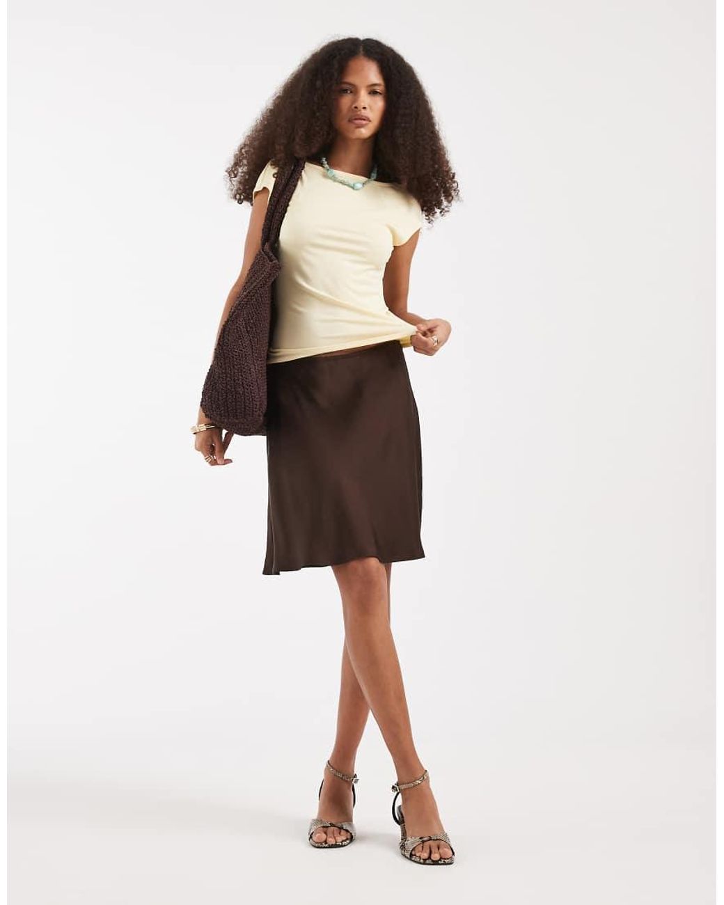 & Other Stories Brown Bias Cut Viscose Mini Skirt