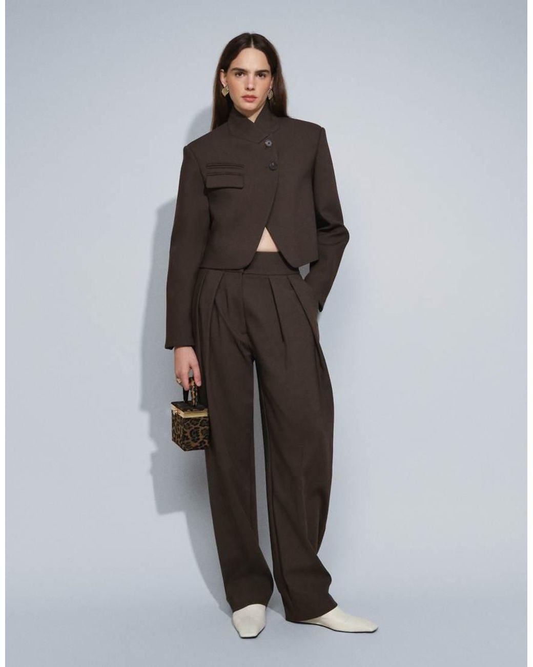 ASOS Black Tailored Wool Look Boxy Crop High Neck Blazer