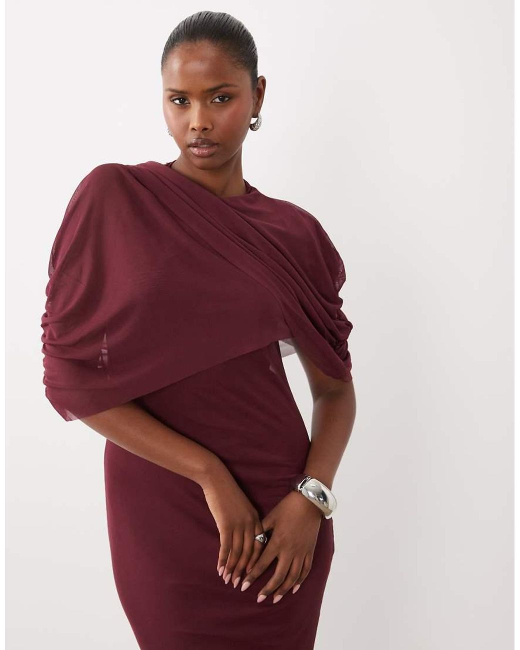 Y.A.S Purple Draping Cape Detail Maxi Dress