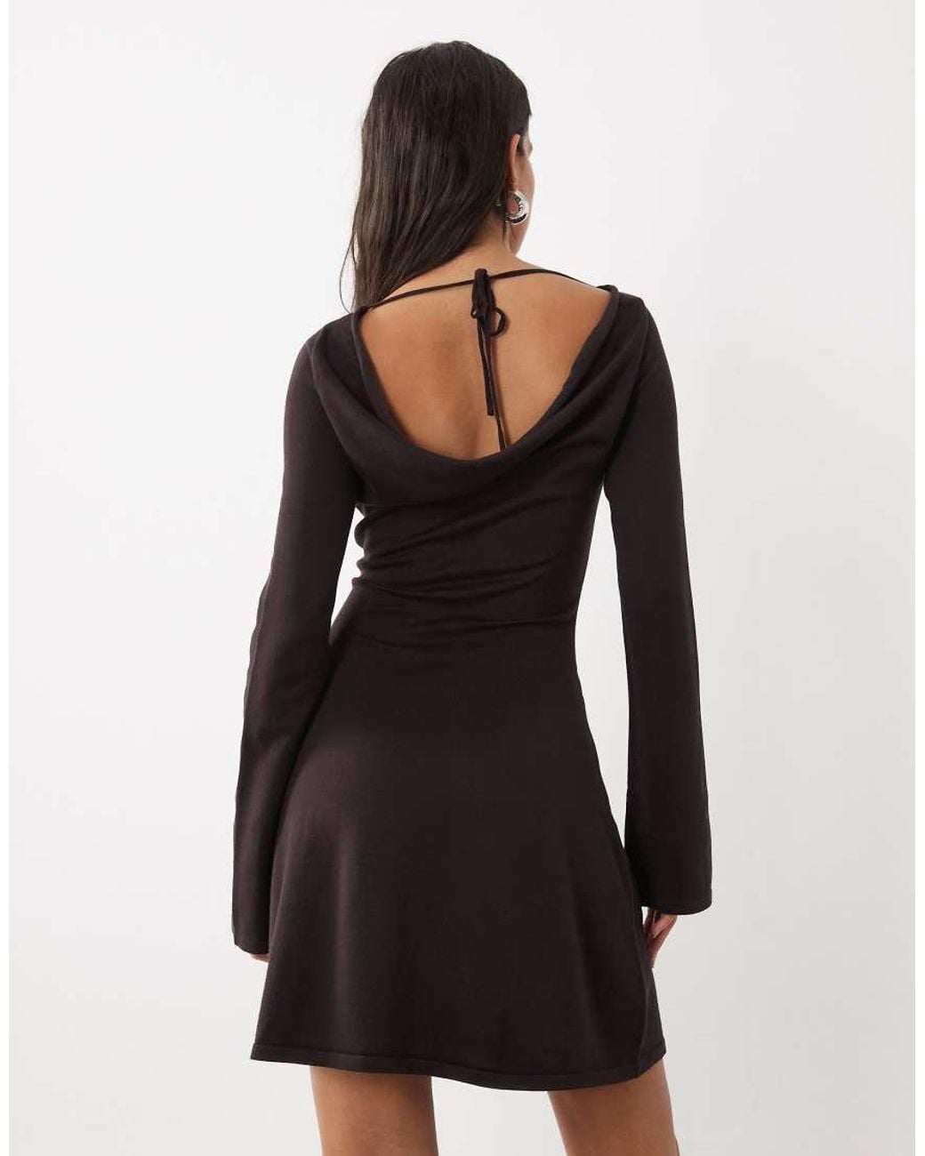 Kaiia Black Exclusive Knitted Slash Neck Cowl Back Skater Mini Dress