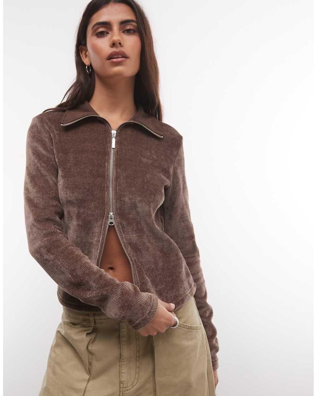 Adidas Originals Natural Chenille Zip Thru Cardigan