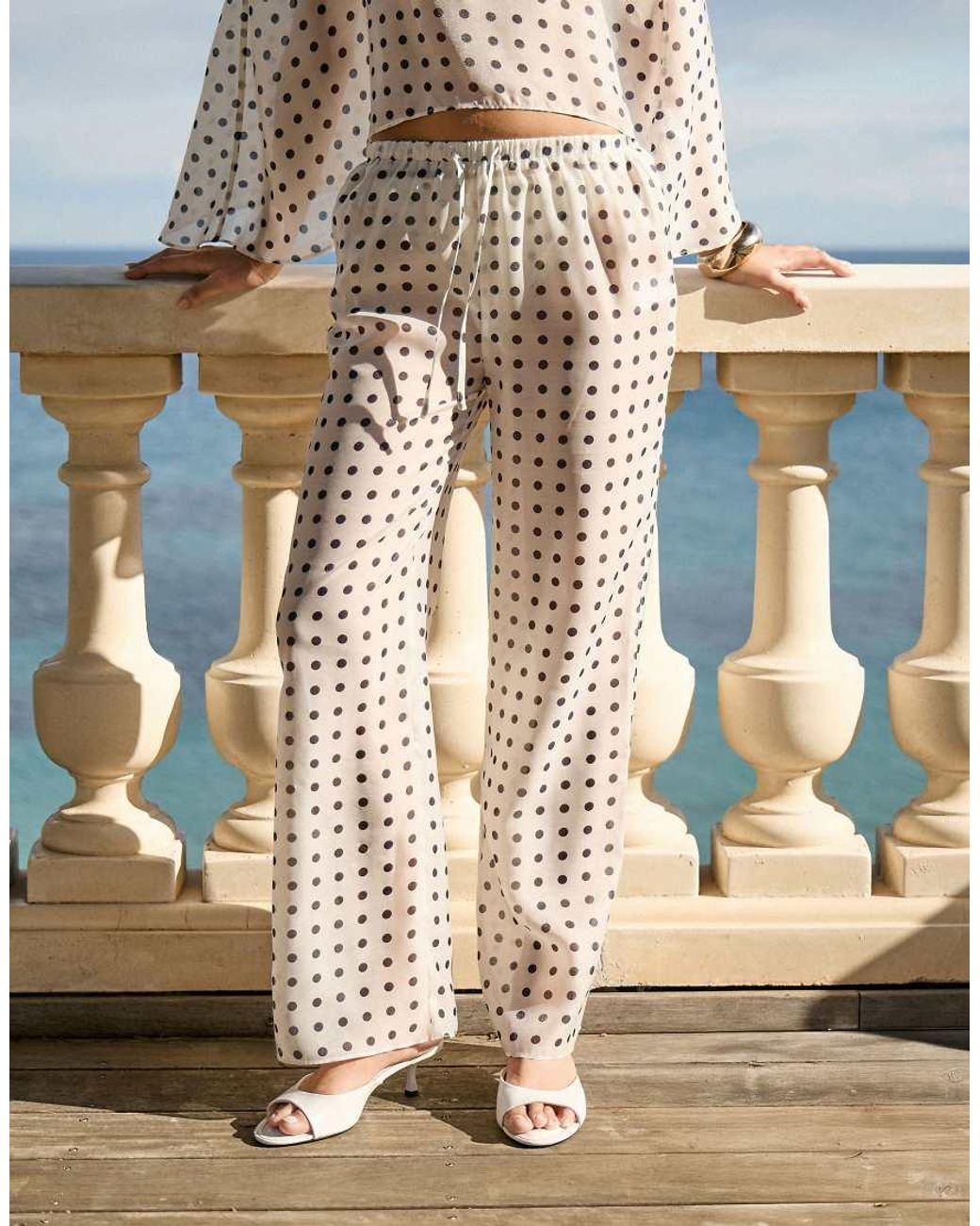 4th & Reckless Blue Sheer Mesh Elasticated Waist Wide Leg Beach Trousers Co-ord