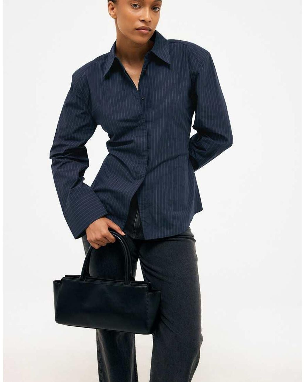 NA-KD Blue Fitted Shoulder Pad Shirt