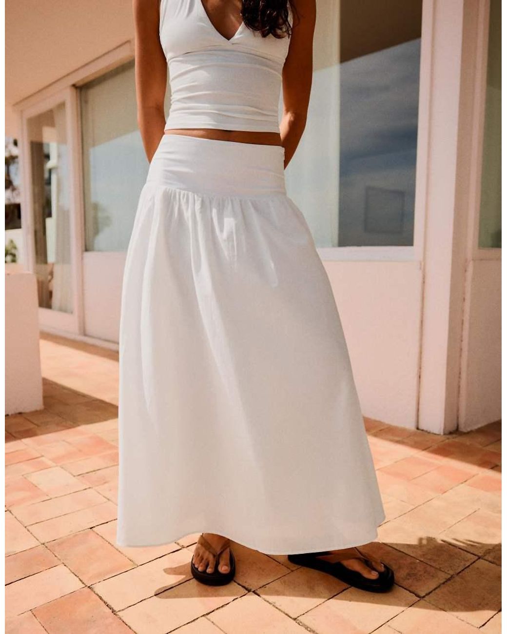 Bershka Natural Obi Belt Midi Skirt