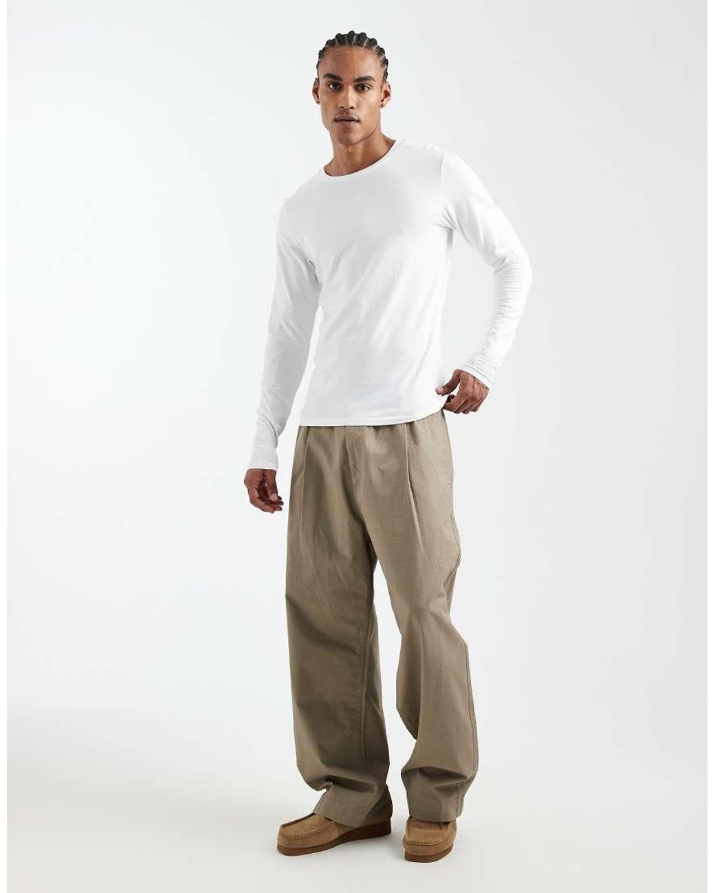 Jack & Jones White Muscle Fit Long Sleeve T-shirt for men