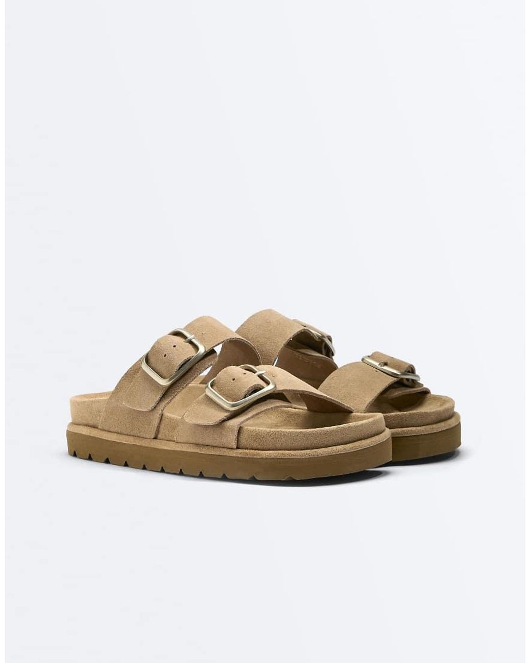 Oysho White Platform Buckle Sandals