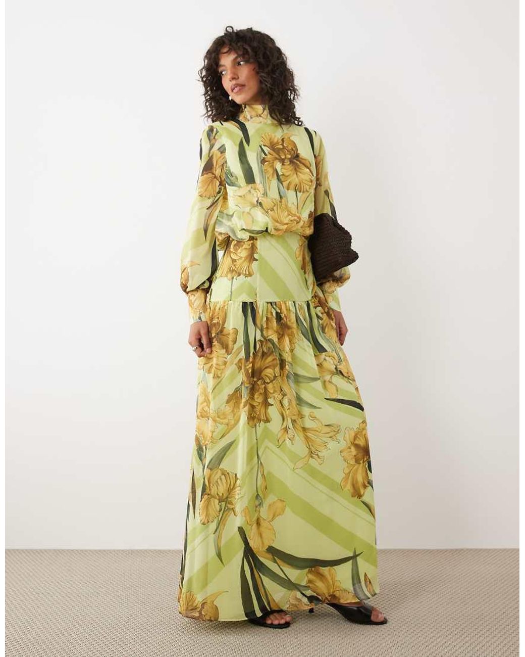 ASOS Green High Neck Deep Cuff Maxi Dress