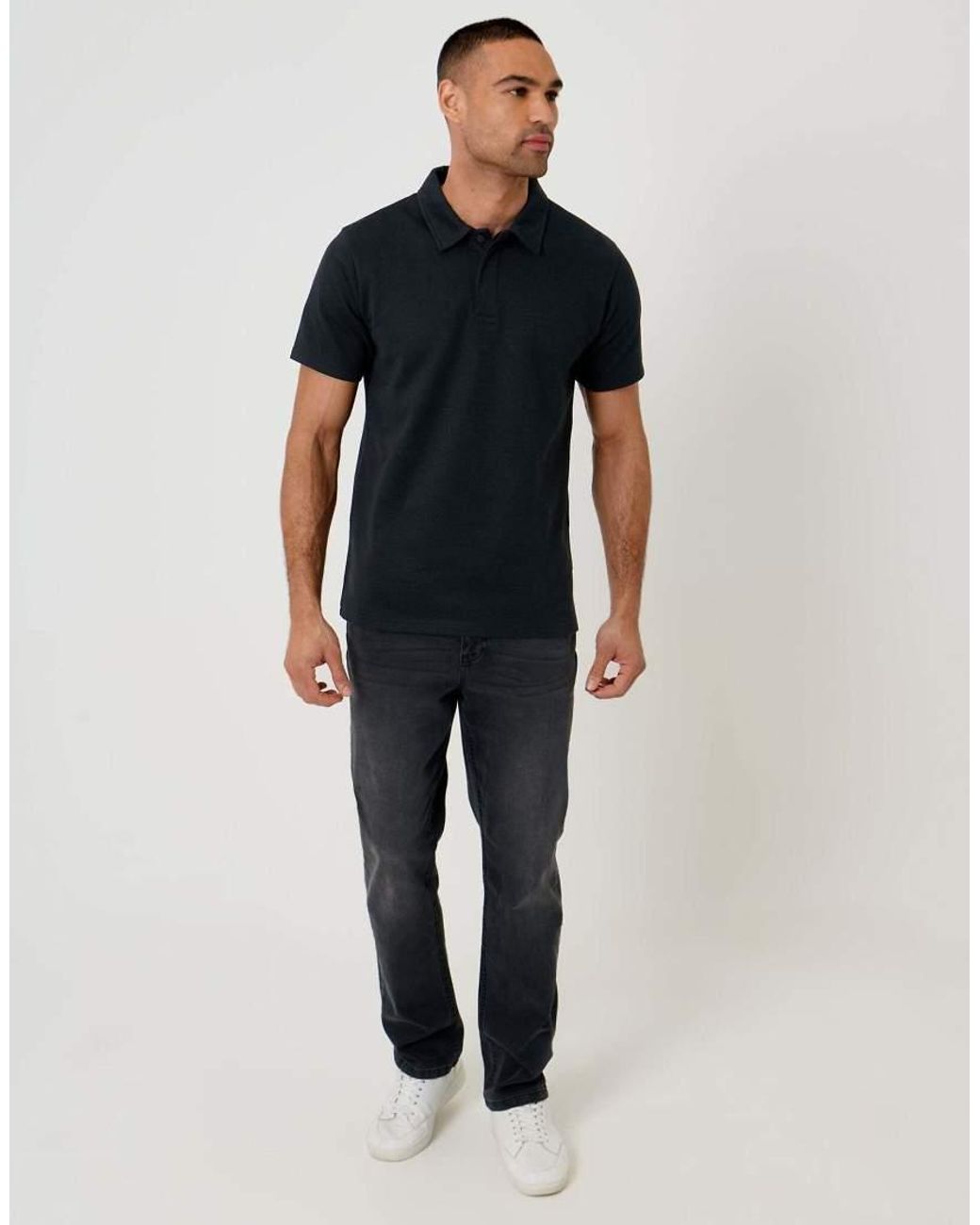 Threadbare Blue Textured Cotton Rich Polo Shirt for men