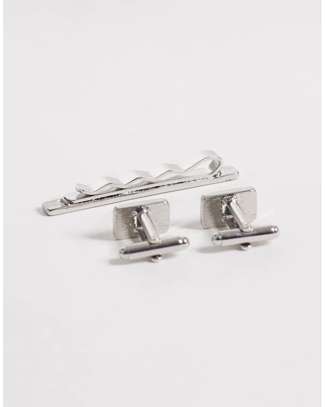ASOS Natural Engraved Pattern Tie Bar And Cufflink Pack for men