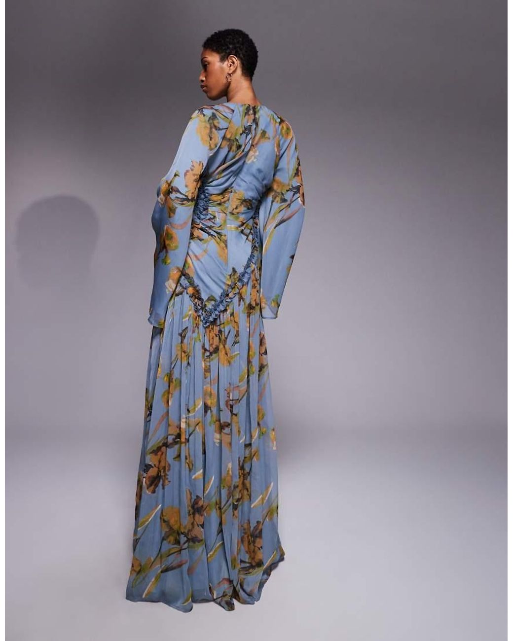 ASOS Blue Asos Design Tall Crinkle Chiffon Gathered Maxi Dress With Micro Ruffles