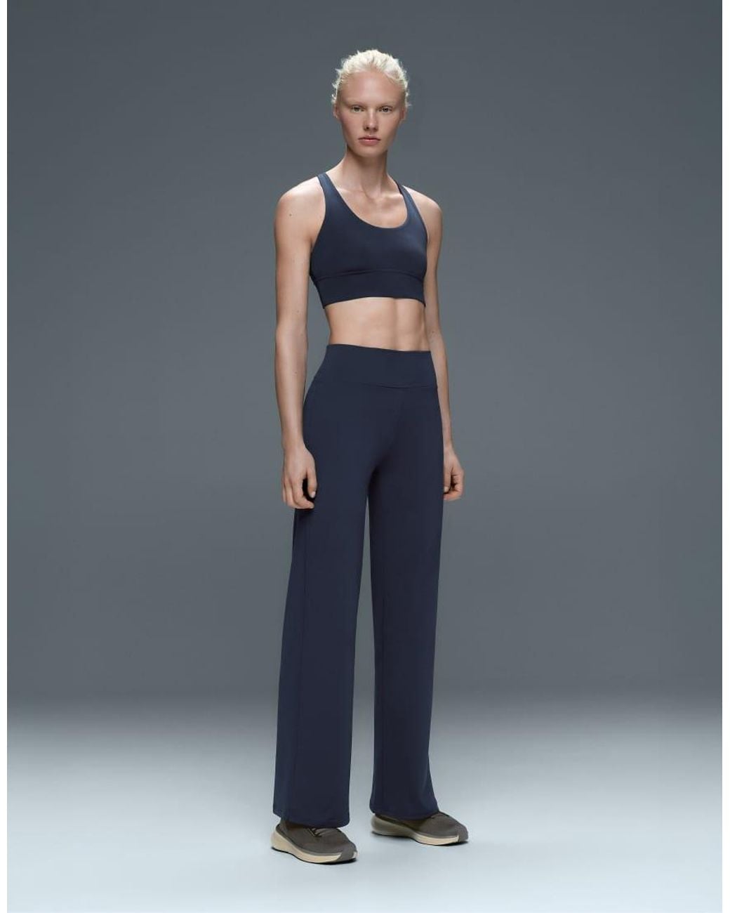 Oysho Blue High-Rise Comfortlux Straight-Leg Trousers