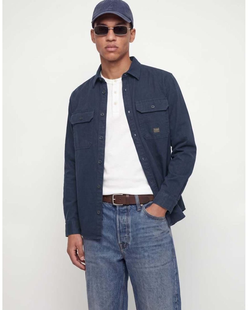 Jack & Jones Blue Bluivy Relaxed Fit Spread Collar Long Sleeve Shirt for men
