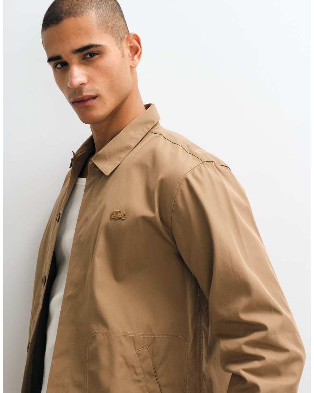 Lacoste Brown Cotton Blend Twill Overshirt for men