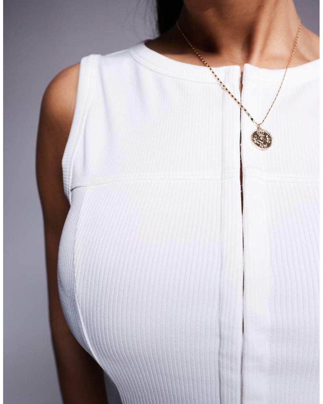 ASOS Gray Hook And Eye Curved Hem Ribbed Top