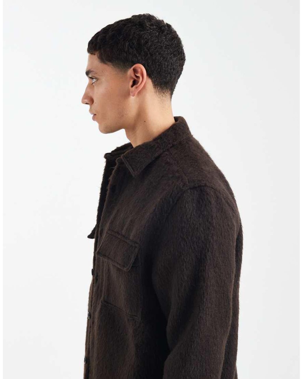 ASOS Black Brushed Wool Look Overshirt for men