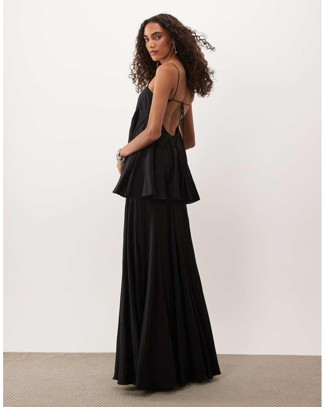 ASOS Black Asos Design Tall Premium Tiered Cami Maxi Dress With Godet Full Hem Skirt