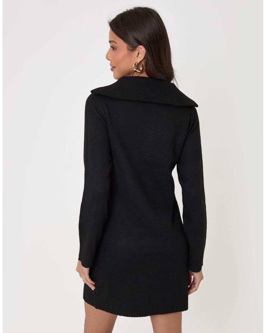 Threadbare Black Quarter Zip Brushed Knit Mini Dress
