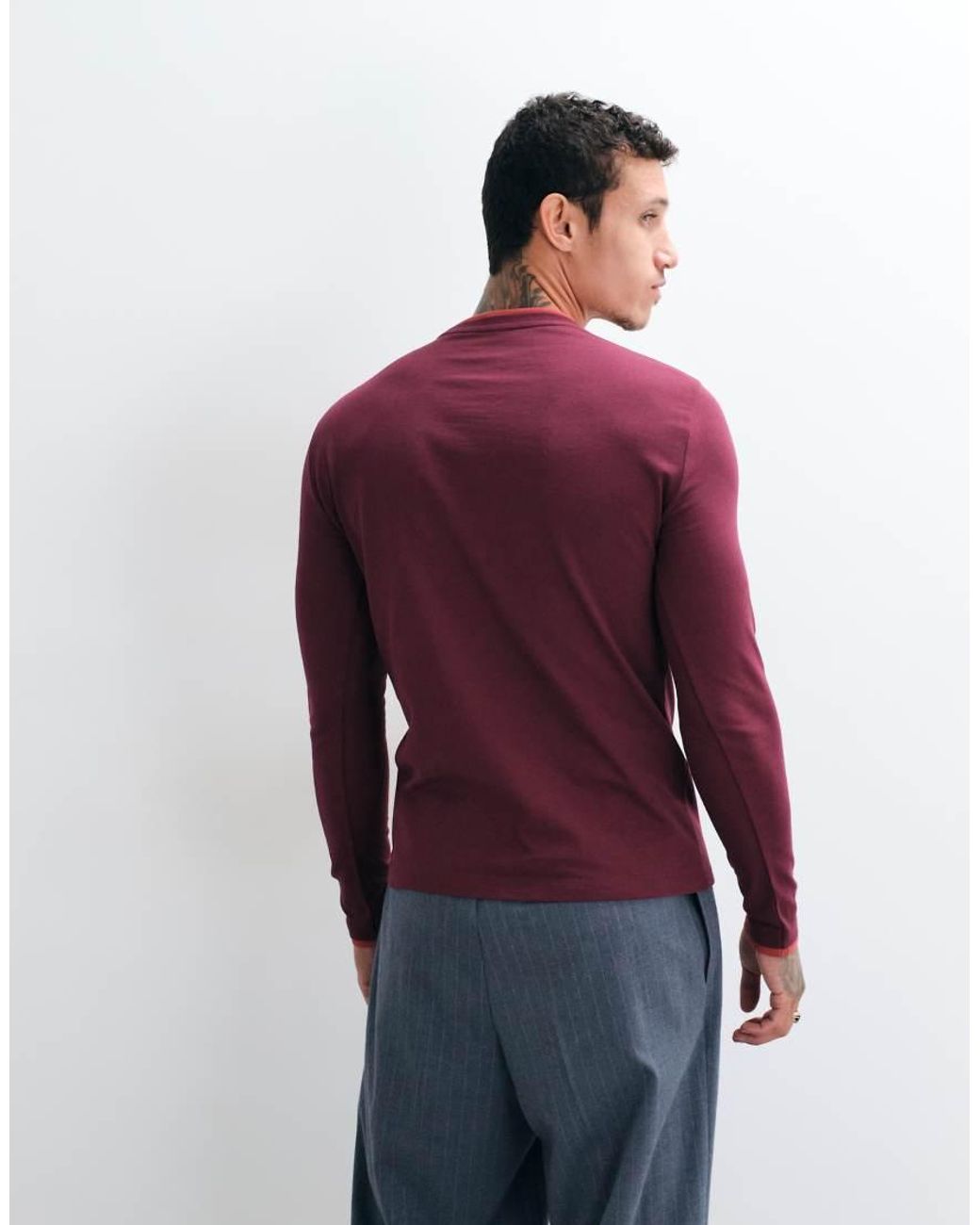 ASOS Red Slim Long Sleeve Double Layer T-shirt With Number Graphic for men