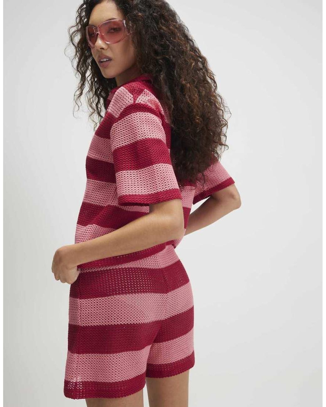 River Island Red Stripe Crochet Shorts
