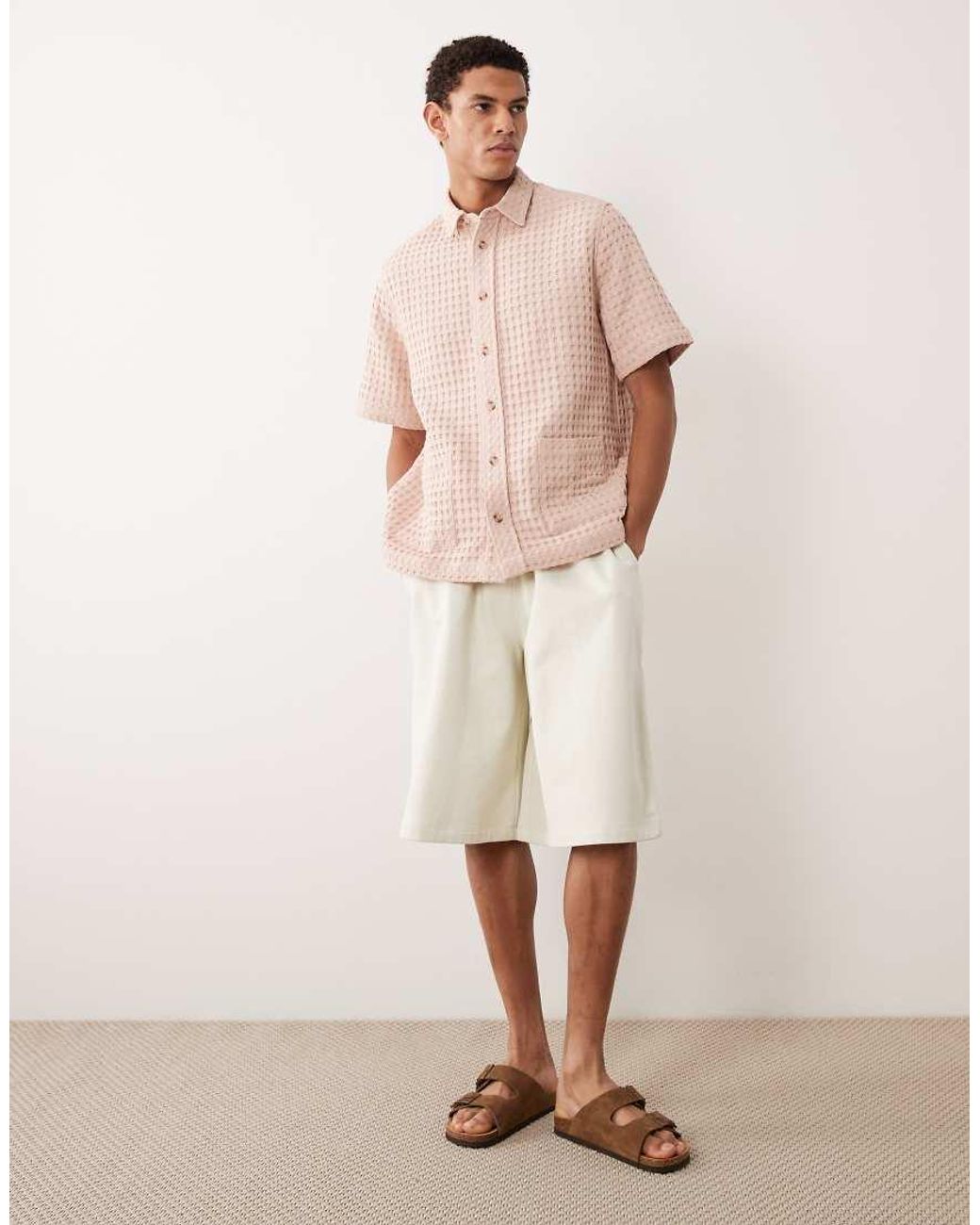 ASOS Natural Premium Relaxed Waffle Texture Shirt for men