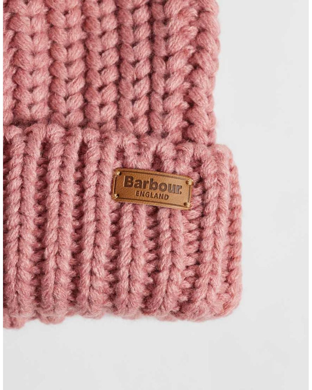 Barbour Red Saltburn Acrylic Knit Rib Pom Pom Beanie