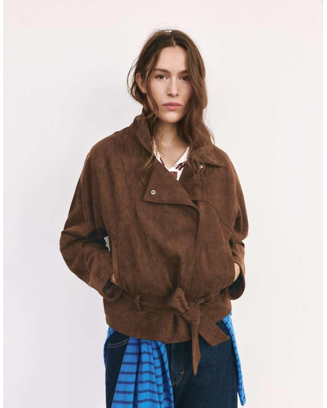 Pull&Bear Blue Faux Suede Short Trench Coat