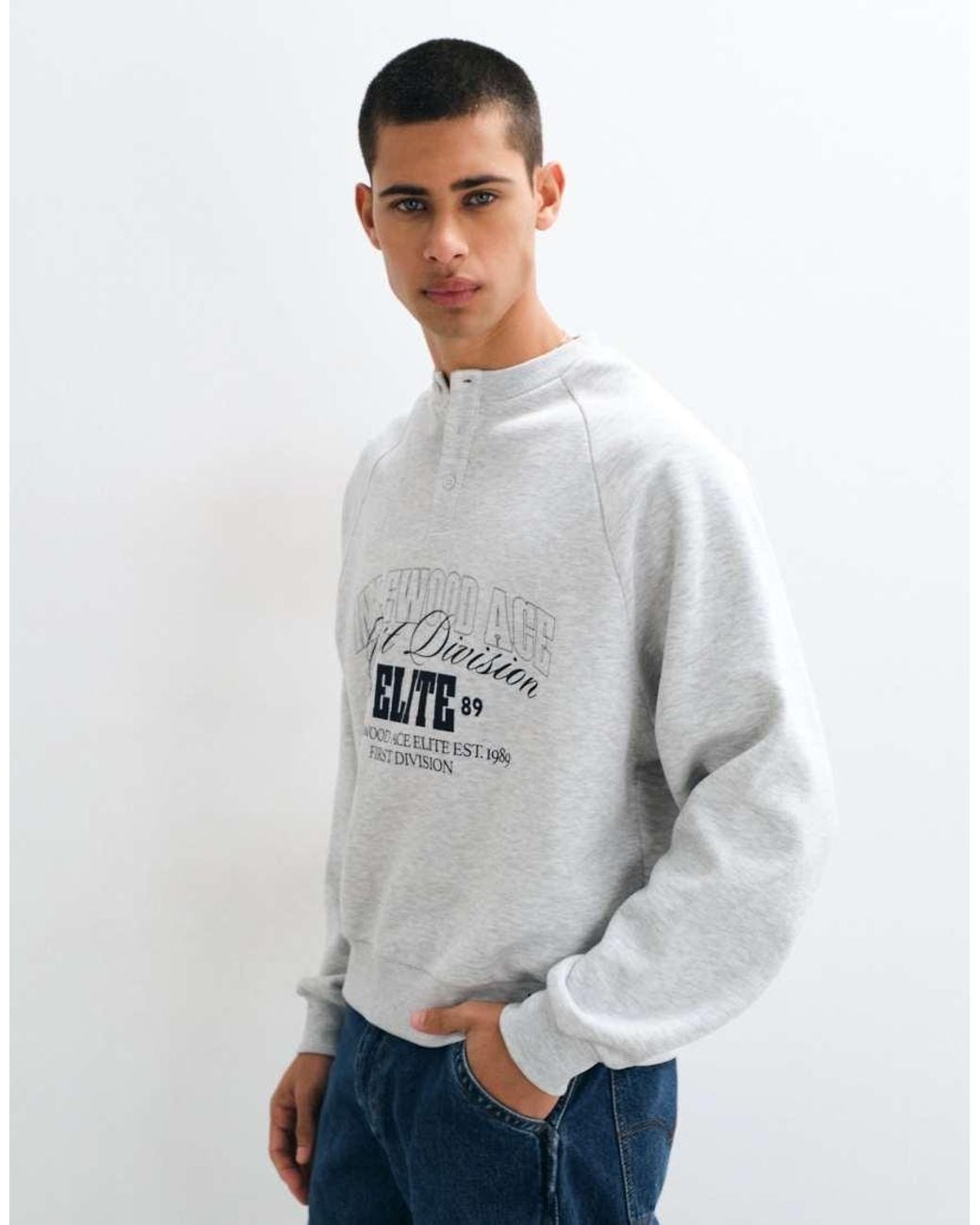 ASOS White Oversized Boxy Henley With Pigment Print And Woven Tab Detail for men