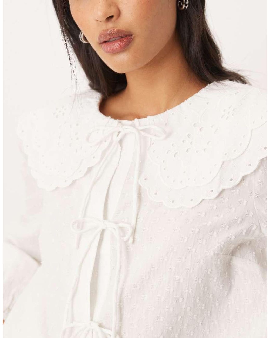Nobody's Child White Jolie Broderie Oversized Collar Dobby Tie Front Shirt
