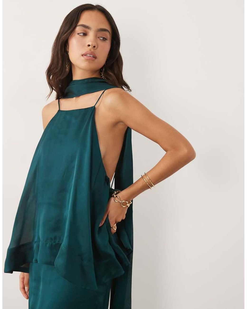 ASOS Blue Layered Tiered Cami Maxi Dress With Scarf Detail
