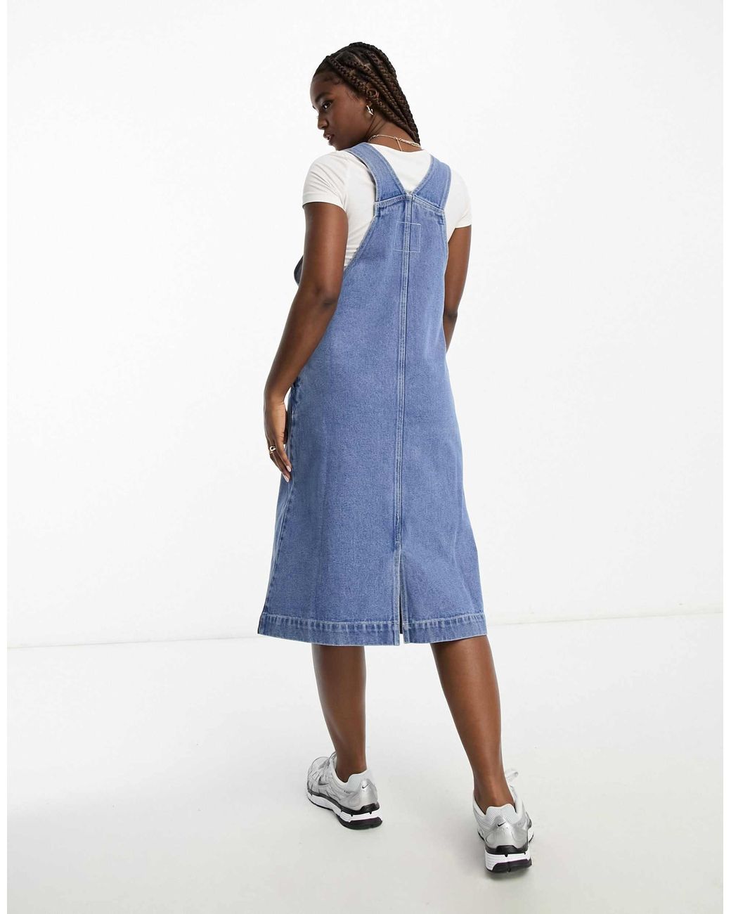 Denim dungaree midi dress hotsell