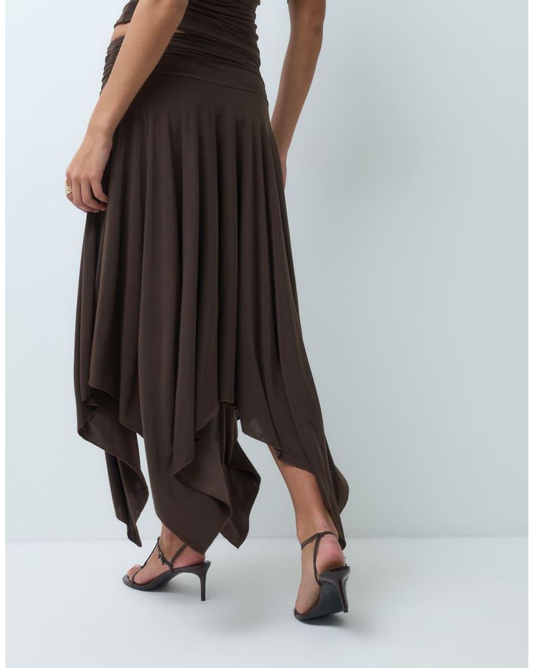 Kaiia White Exclusive Double Sculpted Slinky Fold Over Detail Asymmetric Fairy Hem Midaxi Skirt Co-Ord