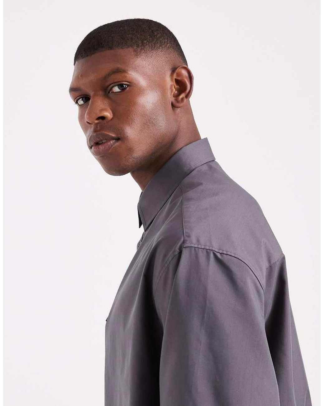 ASOS Gray Oversized Poplin Rugby Shirt for men