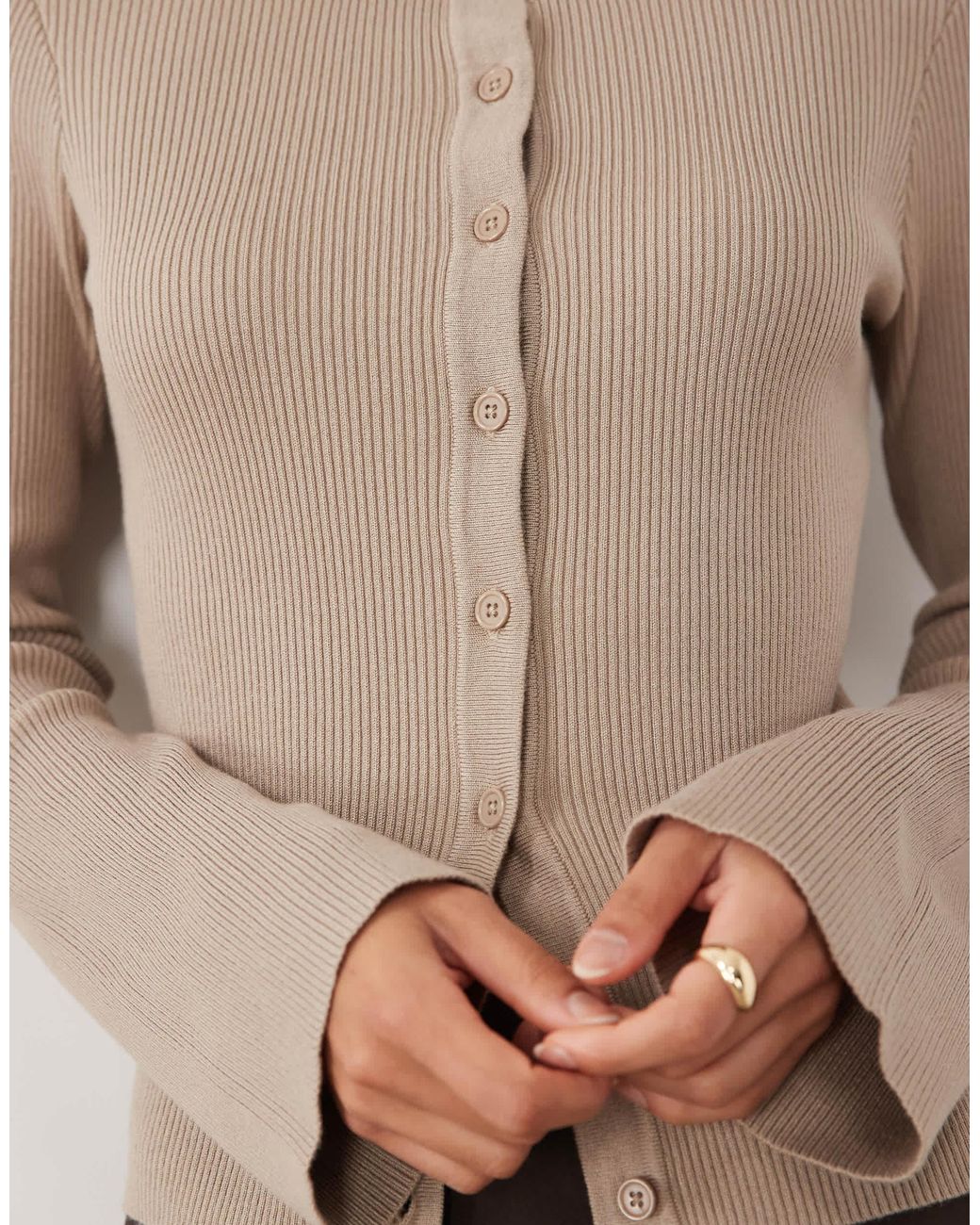 Pretty Lavish Natural Knit Button Down Cardigan With Bell Sleeve