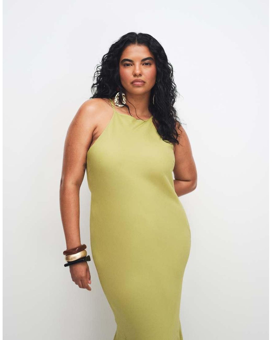 ASOS Green Asos Design Curve Chiffon Sleeveless Maxi Dress With Godet Hem