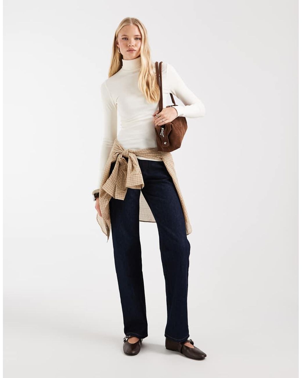 ASOS White Funnel Neck Long Sleeve Top
