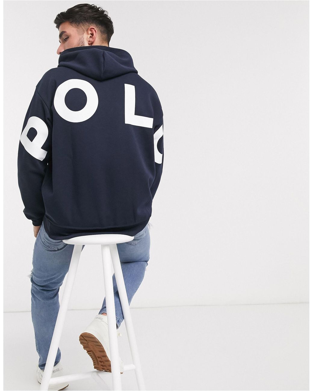 Polo Ralph Lauren – Marineblauer Oversize-Kapuzenpullover mit großem Print  am Rücken und Polospielerlogo in Blau für Herren | Lyst DE