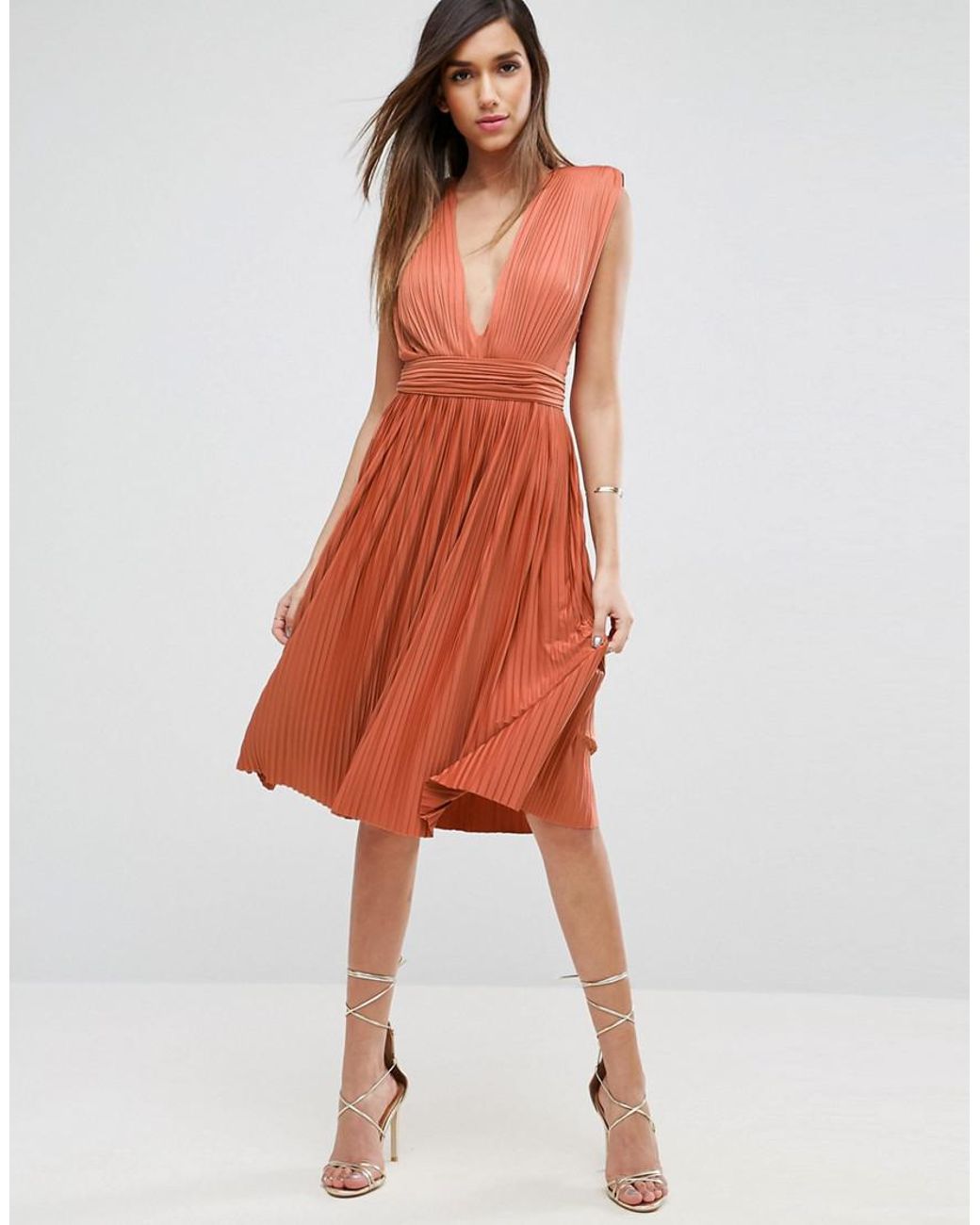 Pleated top plunge dress