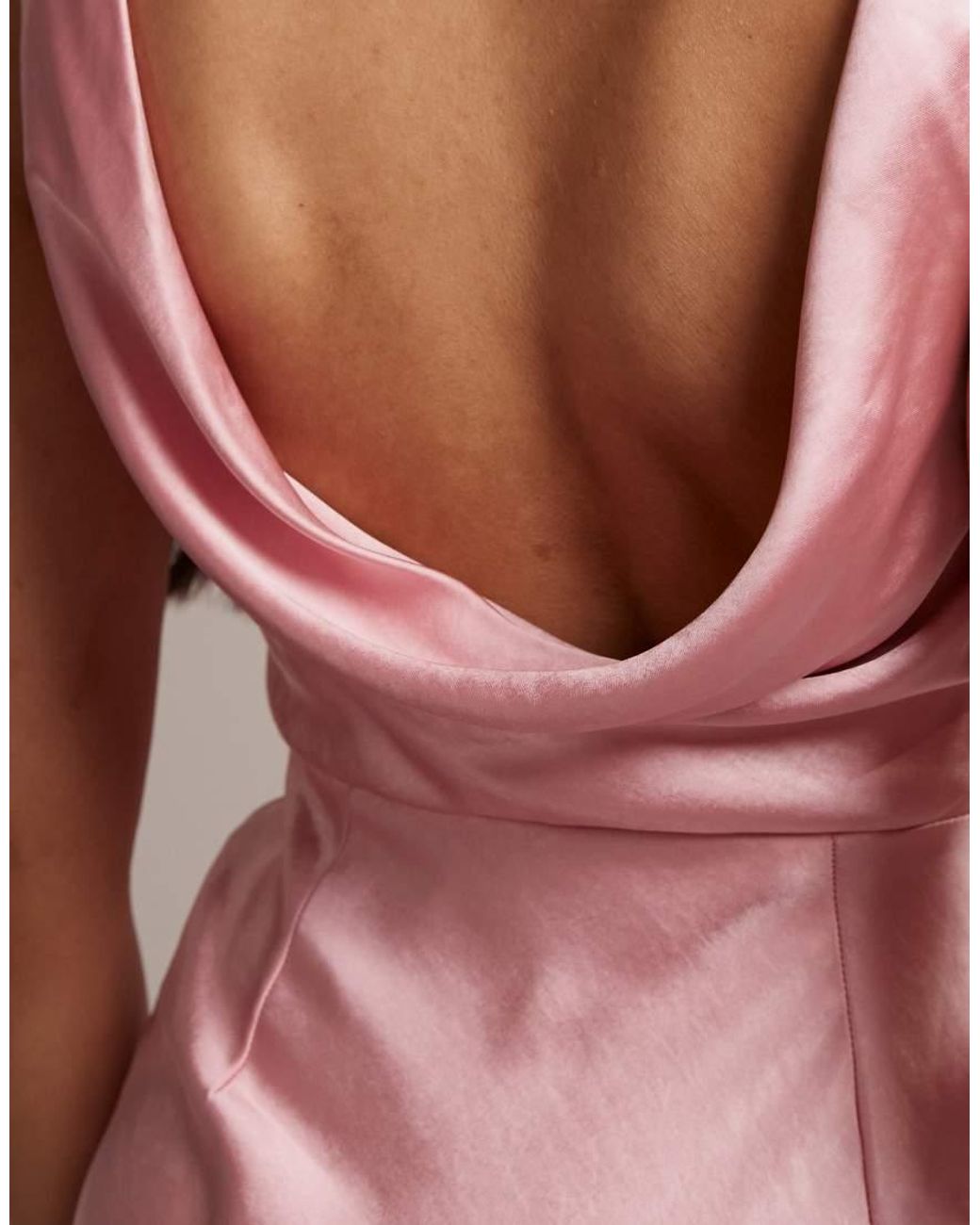 Six Stories Pink Bridesmaids Satin Sleeveless Cowl Back Maxi Dress