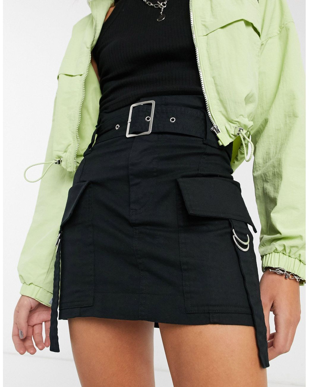 Bershka Belted Mini Skirt With Utility Pockets in Black | Lyst