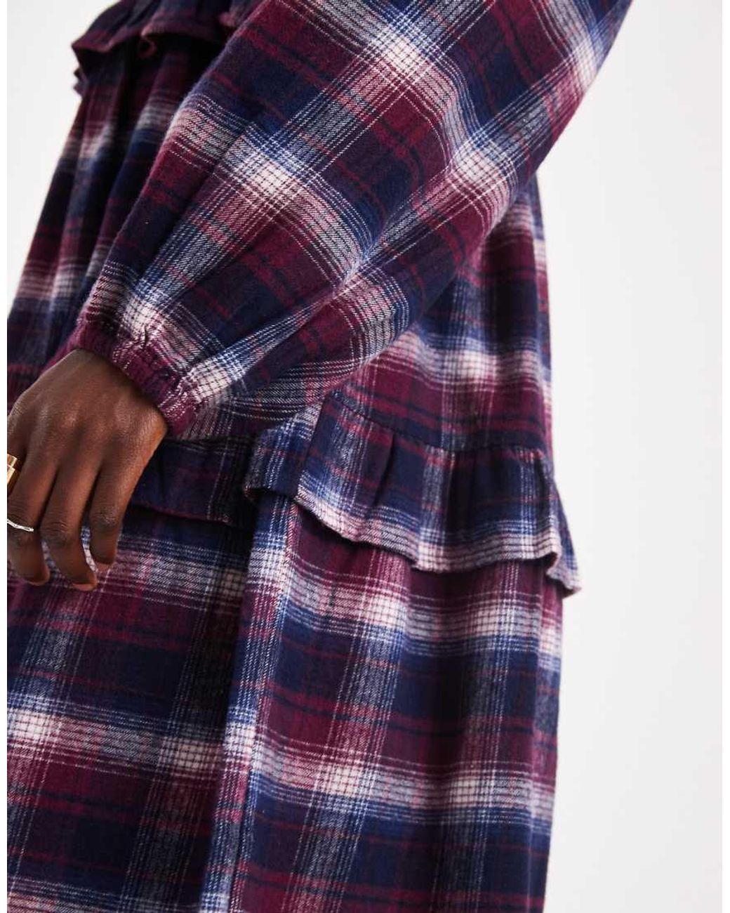 Native Youth Blue Brushed Plaid Midaxi Dress