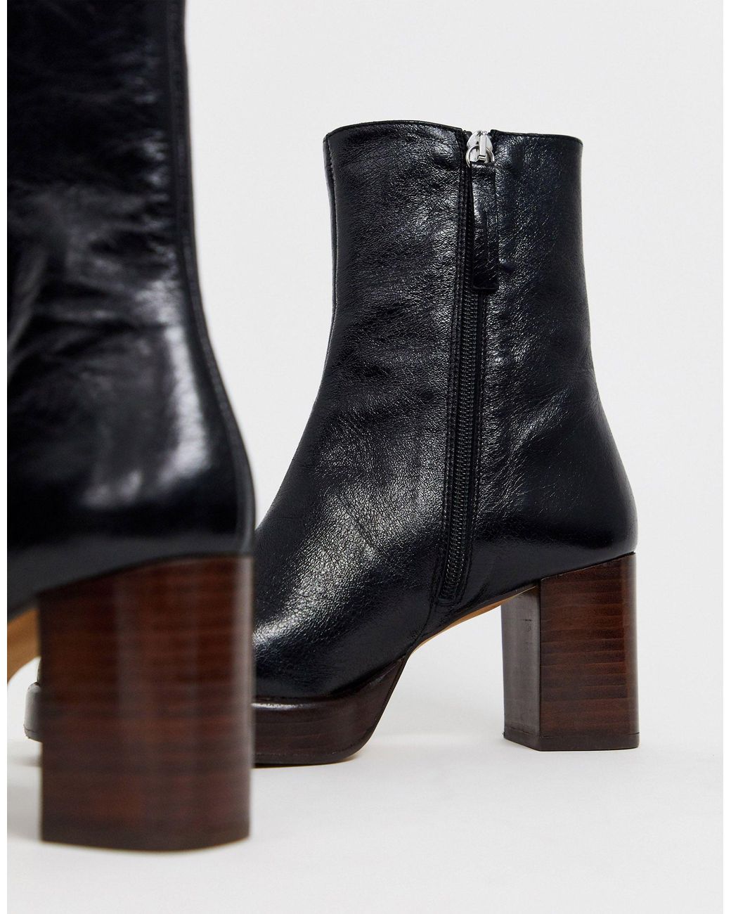 asos design reunion premium leather platform boots in black