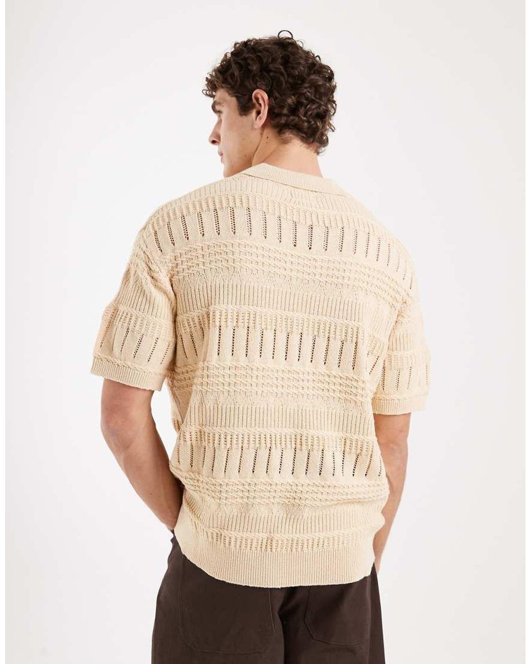 Redefined Rebel Natural Adam Boxy Fit Short Sleeve Knit Polo for men