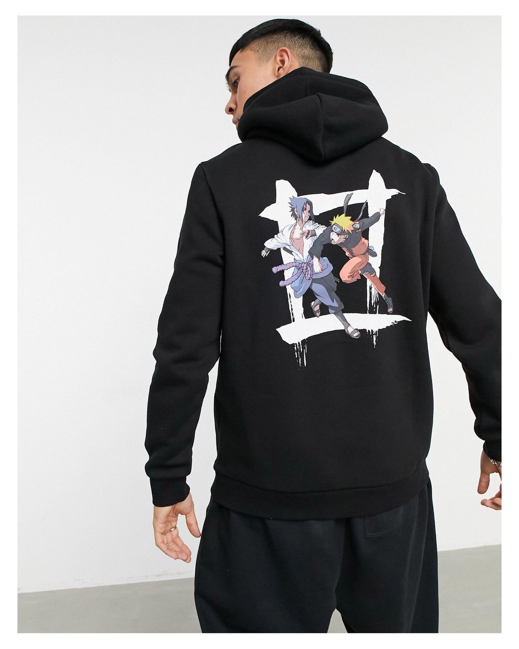 Bershka Naruto Shippuden Back Print Hoodie in Black for Men | Lyst