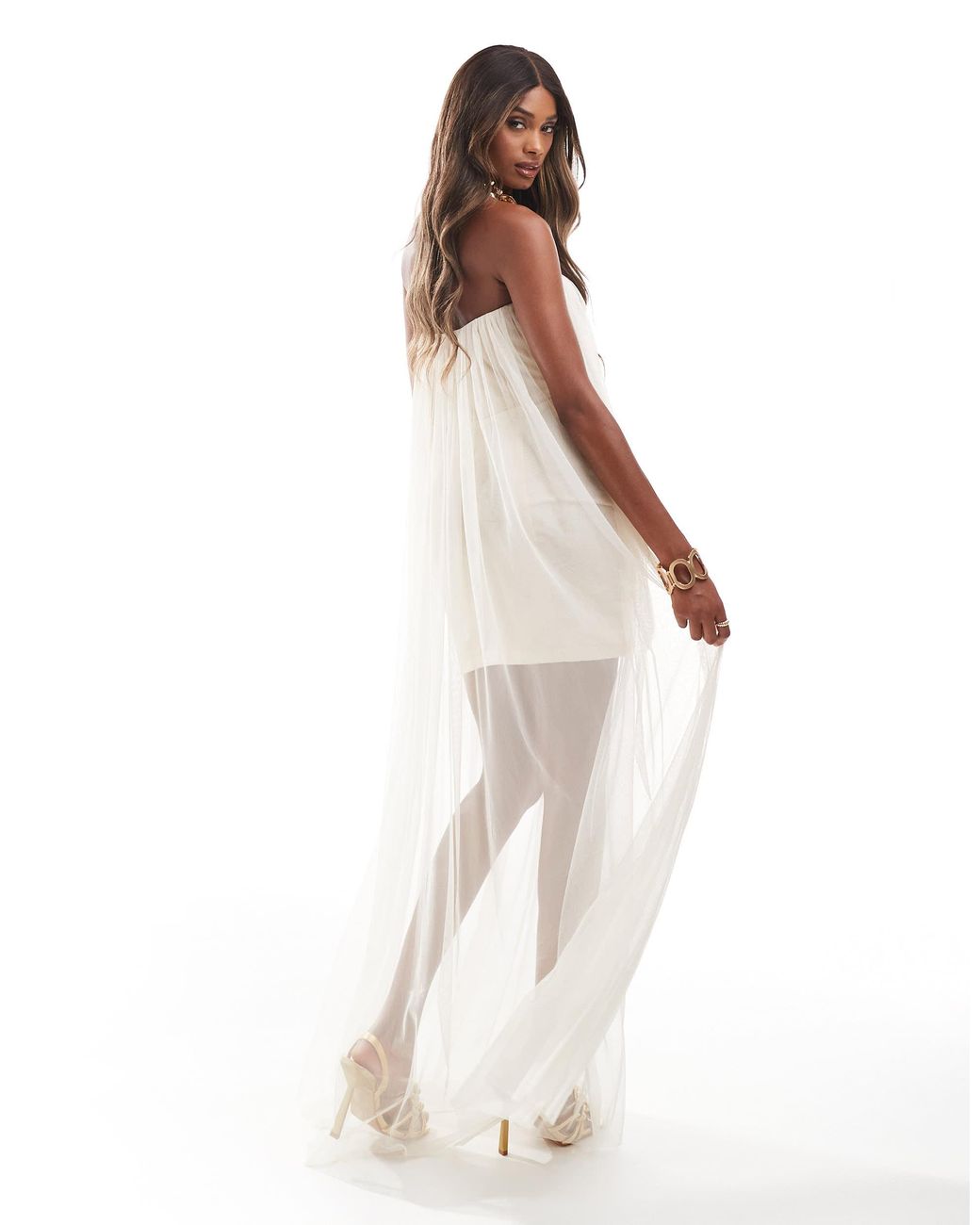 white chiffon bandeau dress Amoris -T703W Chiffon Strapless Sweetheart A-line Gown XL / OFF White