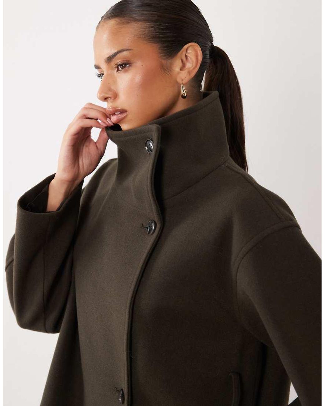 Gina Tricot Black Short High Funnel Neck Jacket With Wool