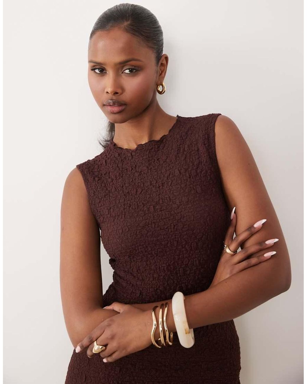 ASOS Brown Textured Knit Midi Dress