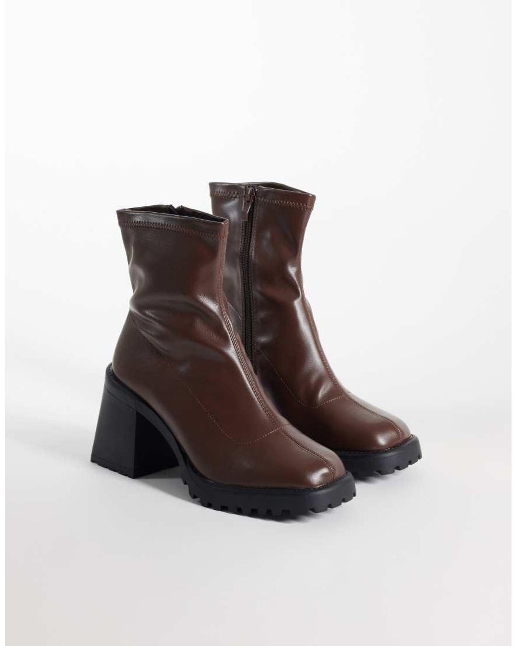 Raid Wide Fit Brown Riona Block Heeled Ankle Boots
