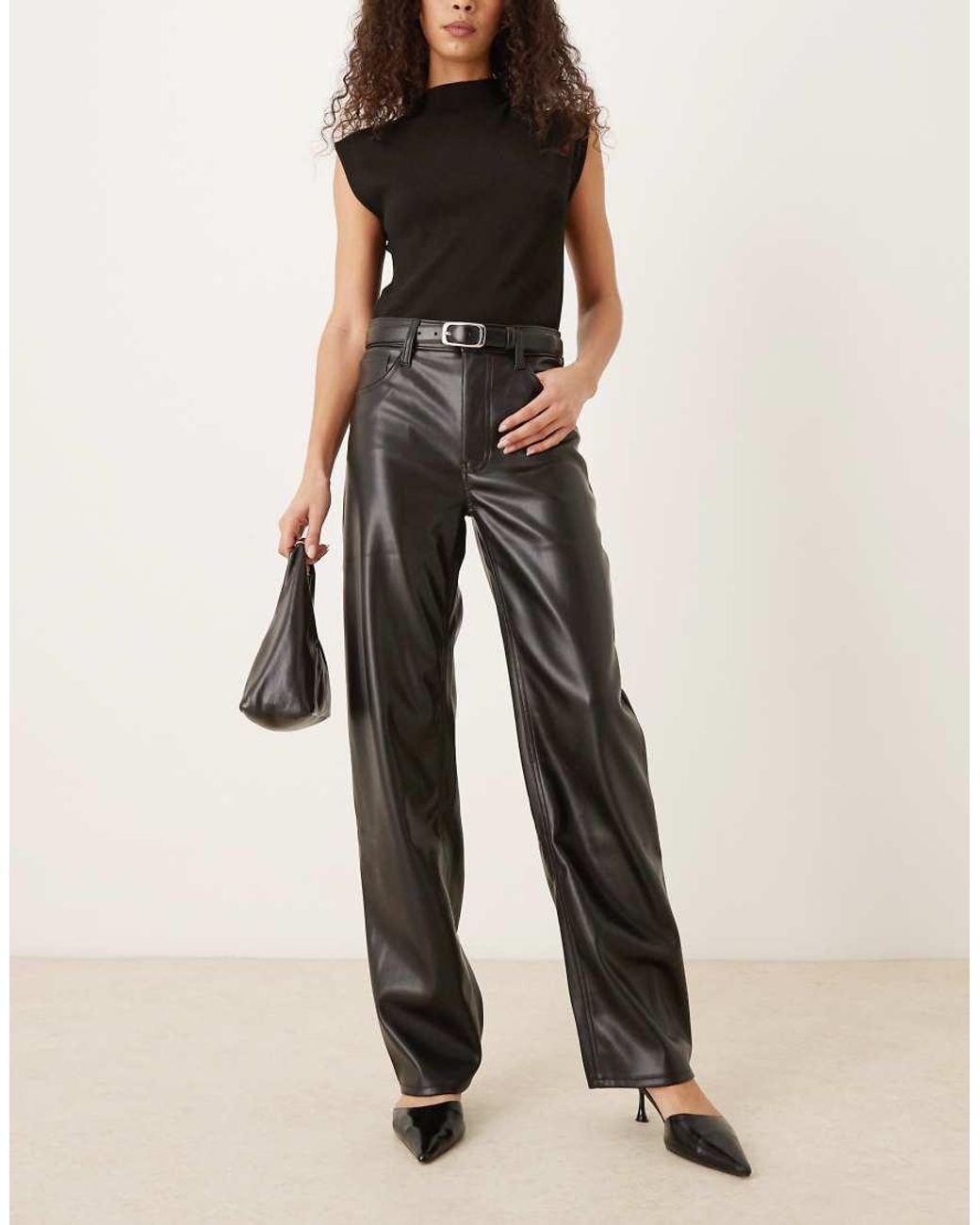 Abercrombie & Fitch Natural Faux Leather High Rise 90s Relaxed Trousers